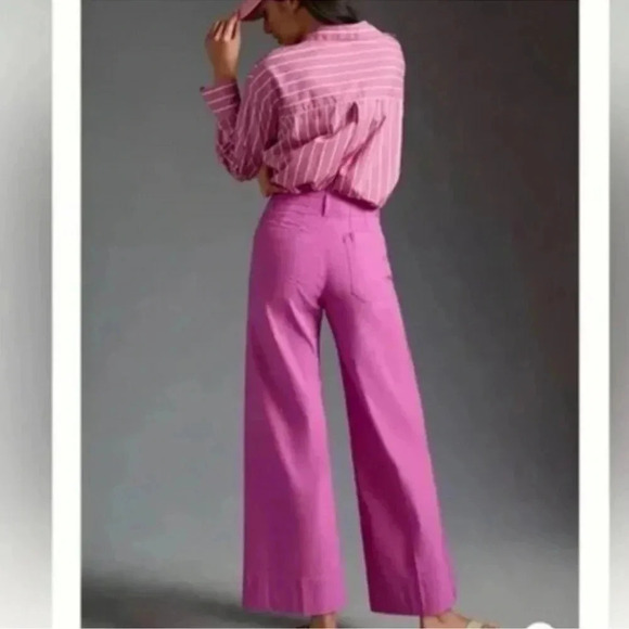NWT Anthropologie The Colette Linen Cropped Wide Leg Pants Maeve Pink Rose 31 - Picture 4 of 13